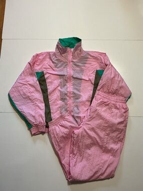 NWT Vintage 80s 90s Ragazzi Pink Color Block Windbreaker 2PC Set Tracksuit